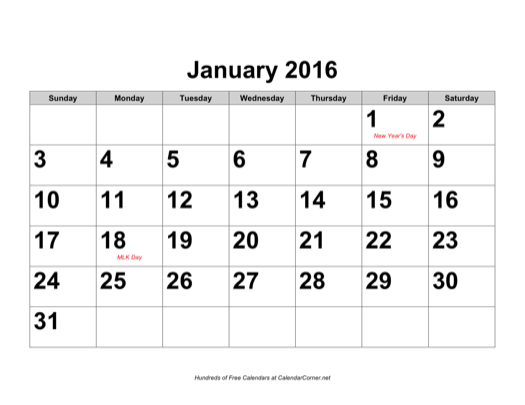 Jeneres: calendar big numbers
