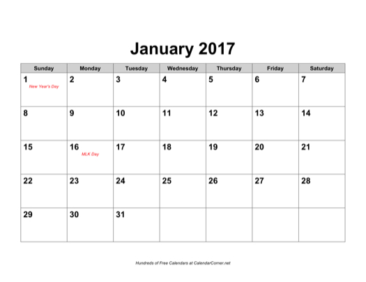January 2017 calendar January 2017 calendar