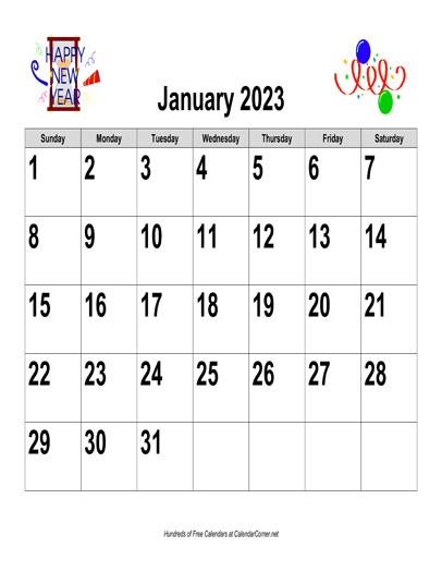 Free 2023 Large-Number Holiday Graphics Calendar, Landscape