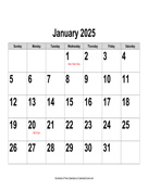 2025 Large-Number Calendar, Landscape with Holidays