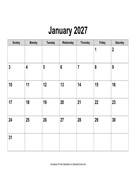 2027 Calendar, Landscape