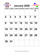2028 Large-Number Holiday Graphics Calendar
