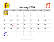 2011 Music Calendar with Holidays, Landscape