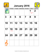 2011 Large-Number Music Calendar with Holidays