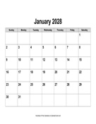 2028 Calendar, Landscape